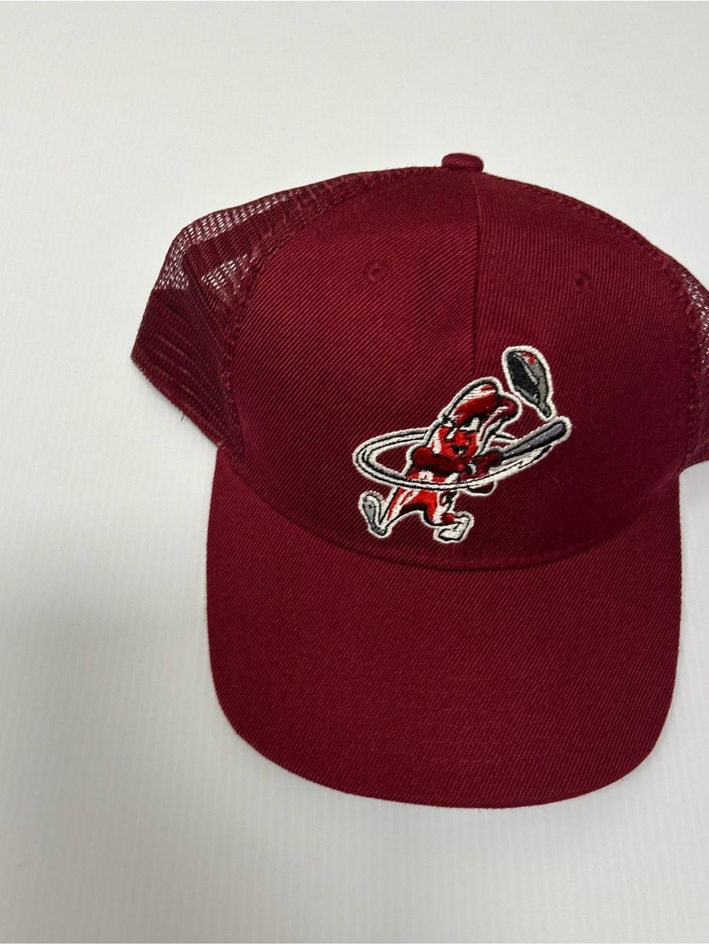 Men's Maroon Baseball Trucker Hat with Embroidered Logo Macon Bacon Minor League